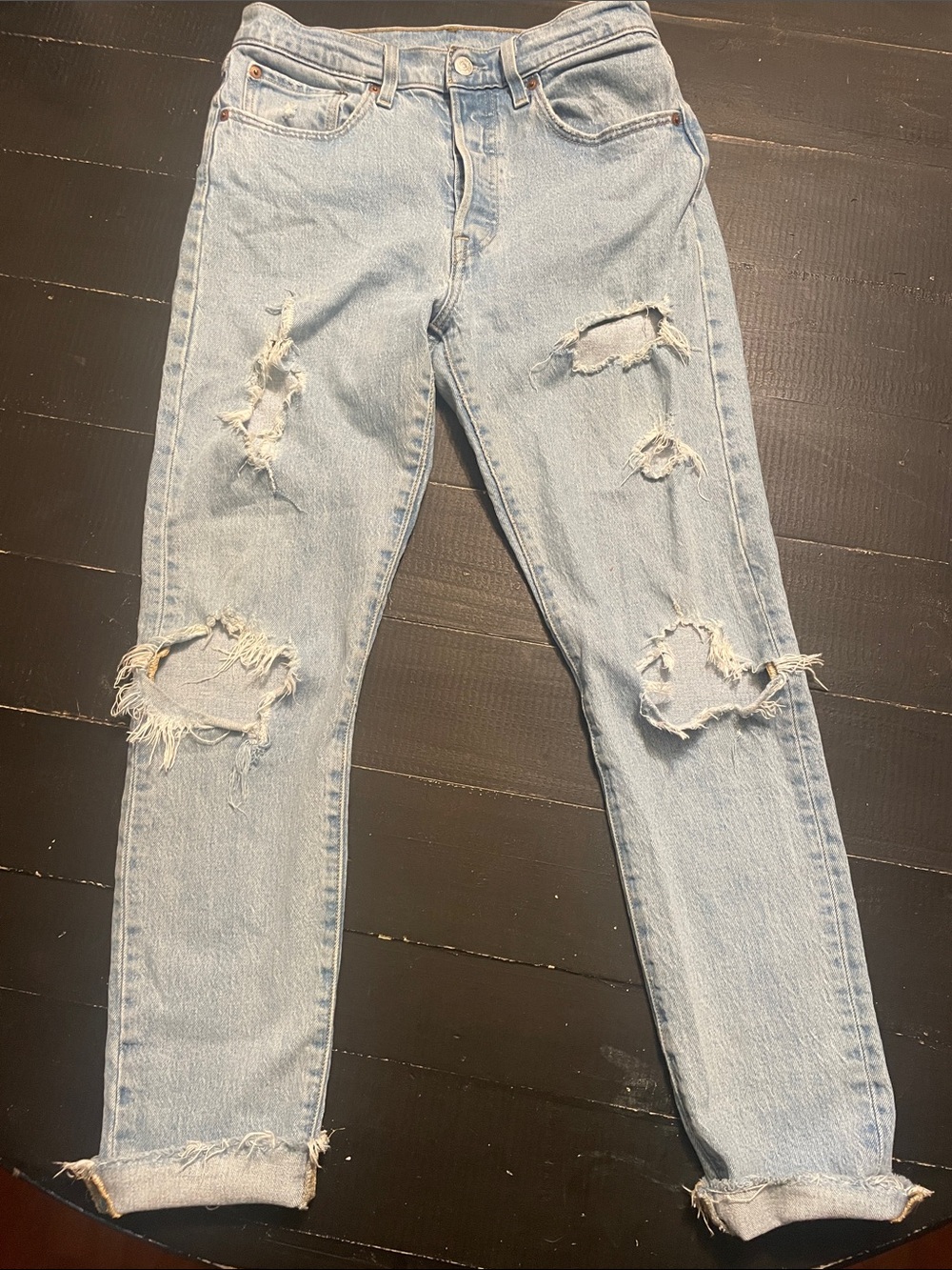 Levi's Light Wash Distressed Hem Classic Jeans